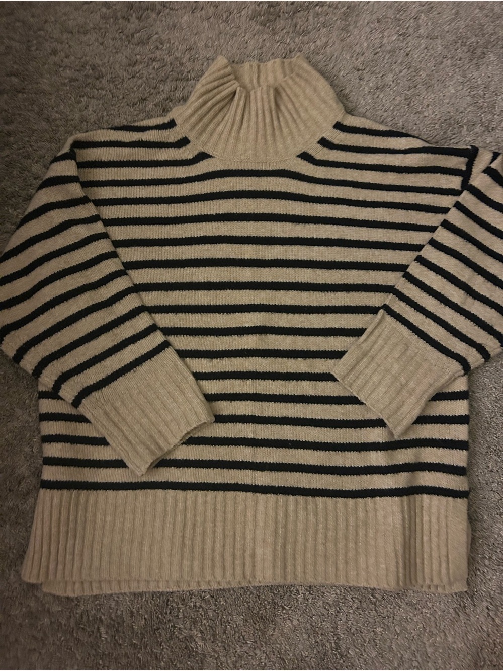 a new day Cream & Black Striped Turtleneck Sweater